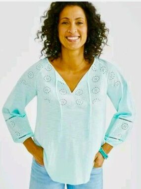 Style & Co. Mint Green Eyelet V-Neck Women's Top